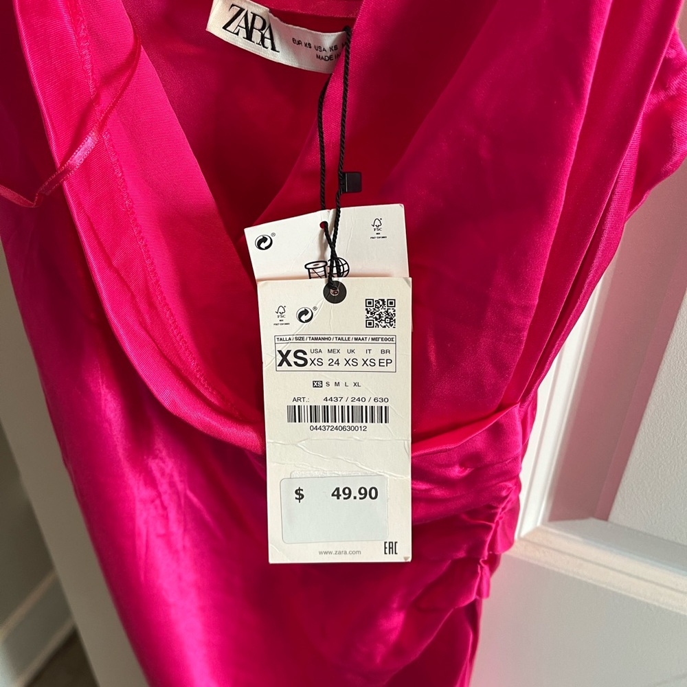 Zara Satin Slip Fuchsia Midi Dress (NWT) - Picture 4 of 4